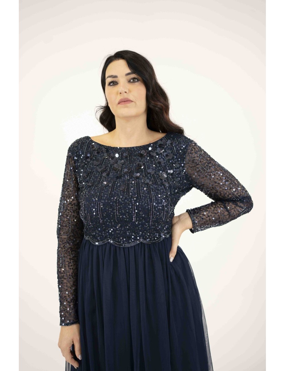 Abito paillettes blu midi