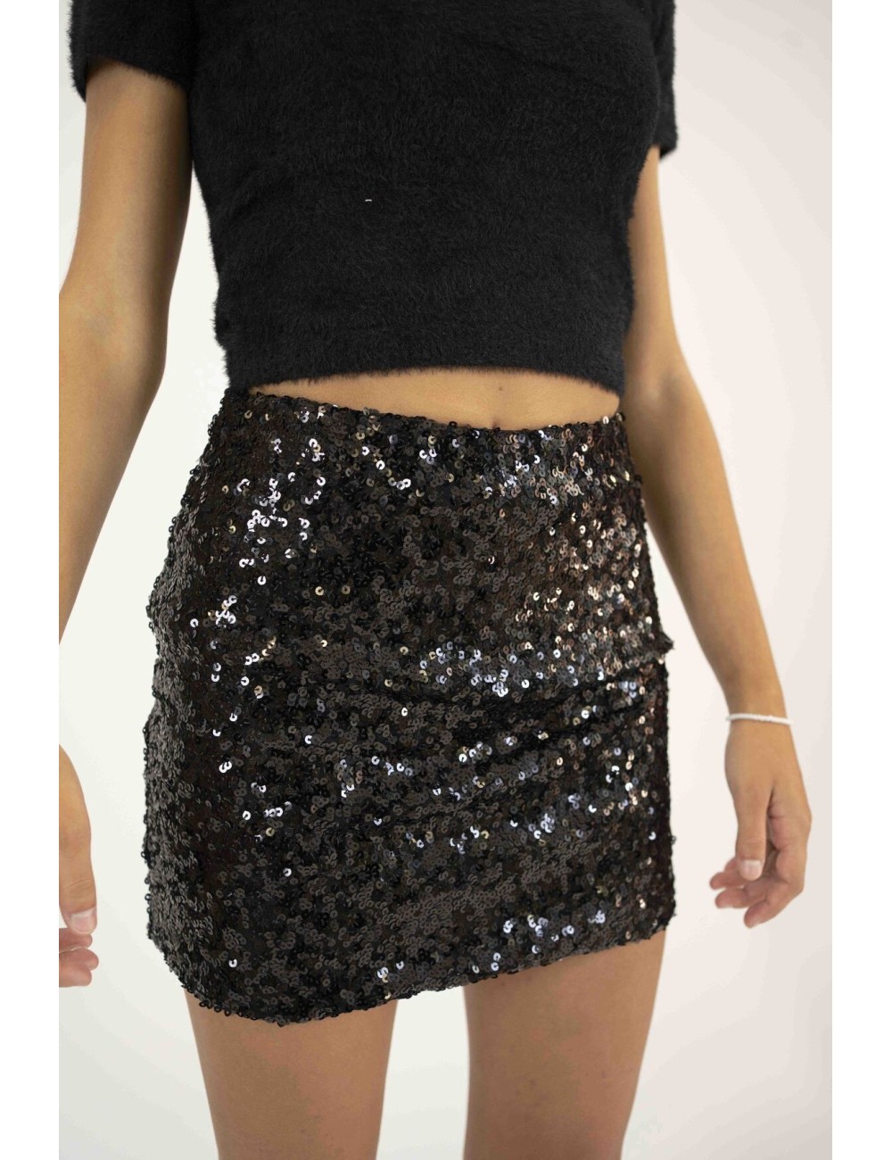 Gonna sales nera paillettes